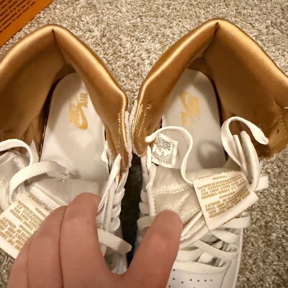 Nike Jordan Air 1 Retro Women's White and Metallic Gold High-Top Sneakers - Picture 3 of 5